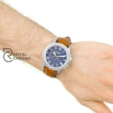 Fossil Mens Chronograph Quartz Leather Strap Navy Blue Dial 44Mm Watch Fs5210 Watch