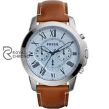 Fossil Mens Chronograph Leather Strap Silver Dial 44Mm Watch Fs5184 Watch