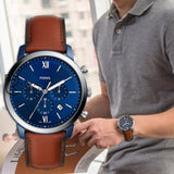 Fossil Neutra Brown Leather Strap Blue Dial Chronograph Quartz Watch For Gents Fs5791 Watch