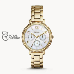 Fossil Rye Gold Stainless Steel White Mother Of Pearl Dial Quartz Watch For Ladies Es3756 Watch