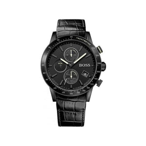 Hugo Boss Men’s Chronograph Quartz Leather Strap Black Dial 44mm Watch 1513389