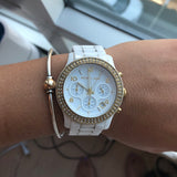 Michael Kors Women's MK5237 White Ceramic Runway Gold Glitz Watch