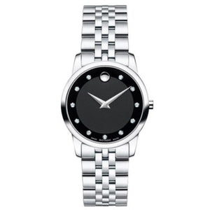 Movado Women’s Quartz Swiss Made Stainless Steel Black Dial 28mm Watch 0606858