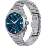 Emporio Armani Silver Stainless Steel Blue Dial Chronograph Quartz Watch for Gents - AR11541