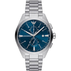 Emporio Armani Silver Stainless Steel Blue Dial Chronograph Quartz Watch for Gents - AR11541