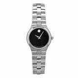 Movado Women’s Quartz Swiss Made Silver Stainless Steel Black Dial 24mm Watch 0605024