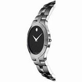 Movado Women’s Quartz Swiss Made Silver Stainless Steel Black Dial 24mm Watch 0605024