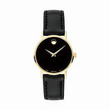 Movado Women's Gold Stainless Steel Leather Strap Black 28mm 0607319