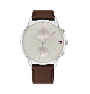 Tommy Hilfiger Men's Quartz Leather Strap Silver Dial 44mm Watch 1710404