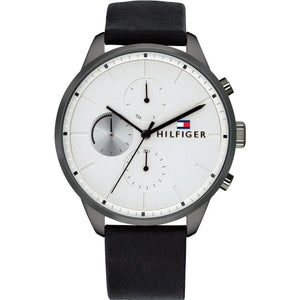 Tommy Hilfiger Men's Quartz Leather Strap Silver Dial 44mm Watch 1791489