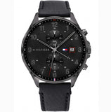 Tommy Hilfiger Men's Quartz Leather Strap Black Dial 44mm Watch 1791711