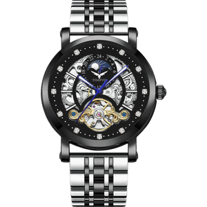 Steller Tourbillon With Dual tone Bracelet - Silver Black