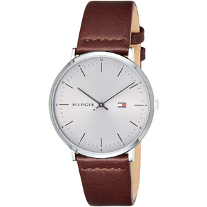 Tommy Hilfiger Men’s Quartz Brown Leather Strap Silver Dial 40mm Watch 1791463