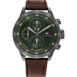 Tommy Hilfiger Men's Quartz Leather Strap Green Dial 46mm Watch 1791809