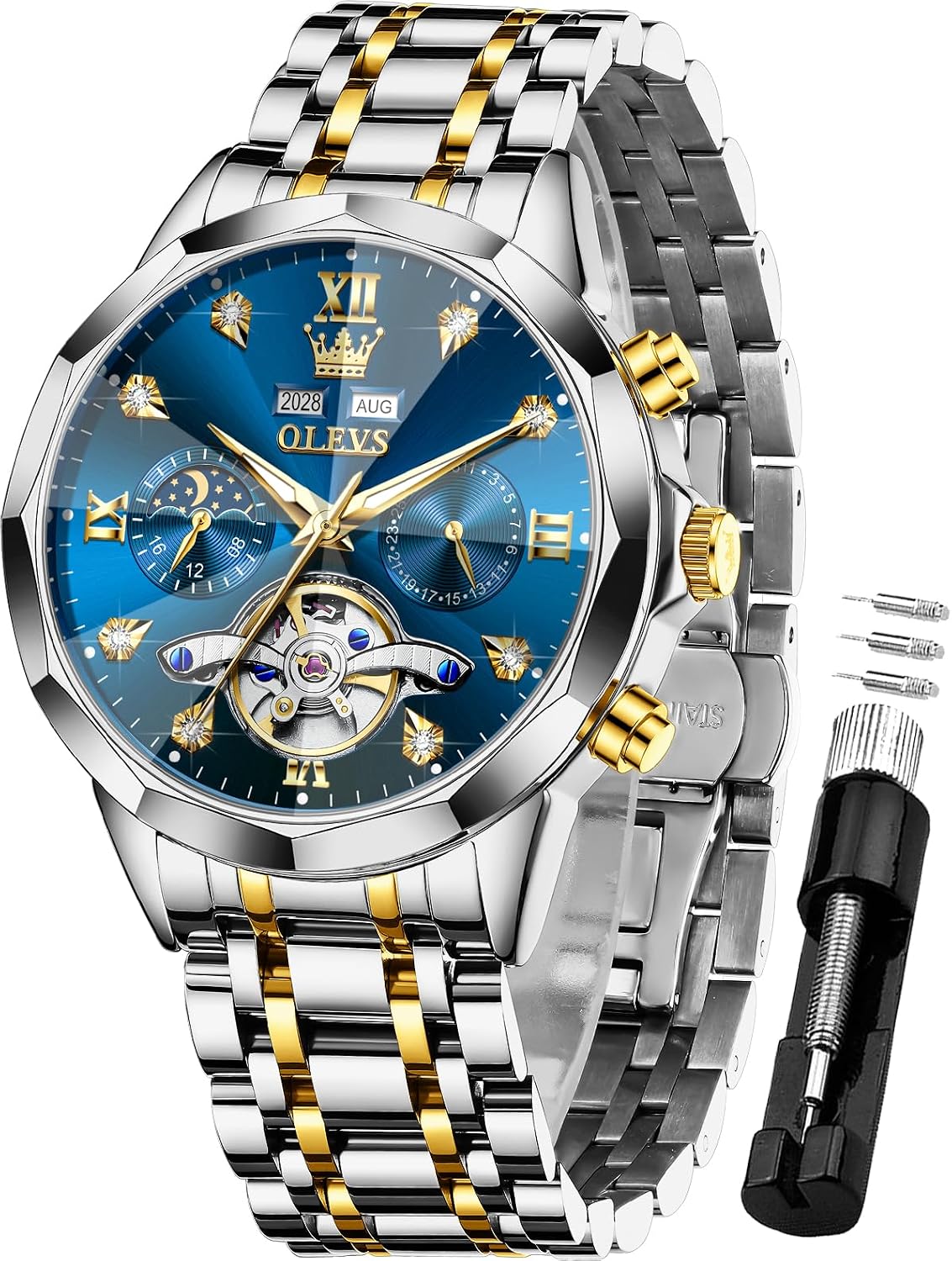 Should You Buy OLEVS Men Automatic Watch Diamond Skeleton Mechanical Luxury Self Winding Moon Phase Calendar Wat...? Honest Review & Buying Guide